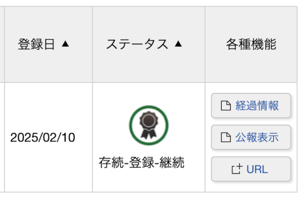 異議申立期間が終了するとこの画面に切り替わる